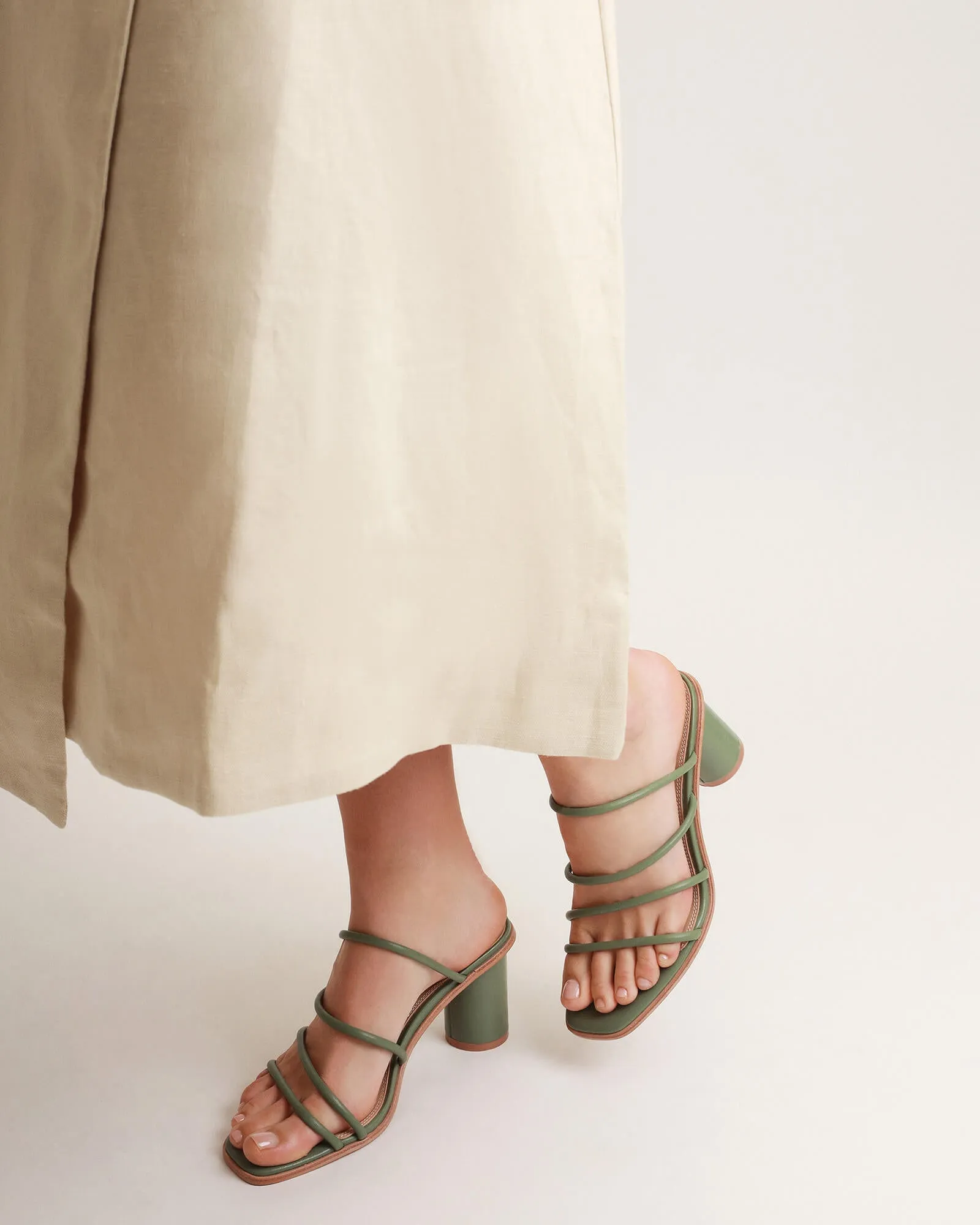 NAOMI MID HEEL SANDALS PISTACHIO GREEN LEATHER Jo Mercer