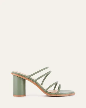 NAOMI MID HEEL SANDALS PISTACHIO GREEN LEATHER Jo Mercer