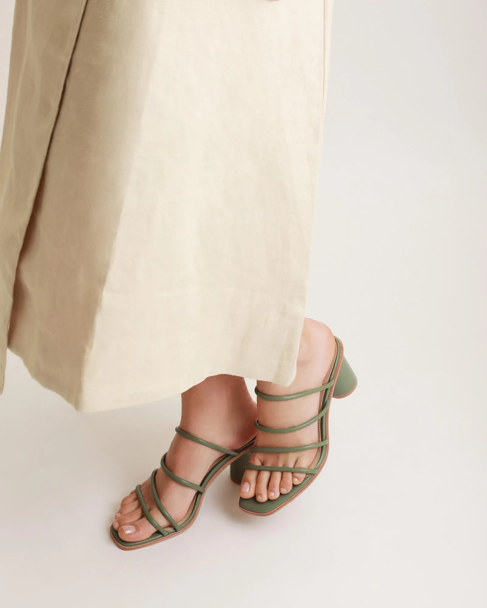 NAOMI MID HEEL SANDALS PISTACHIO GREEN LEATHER Jo Mercer