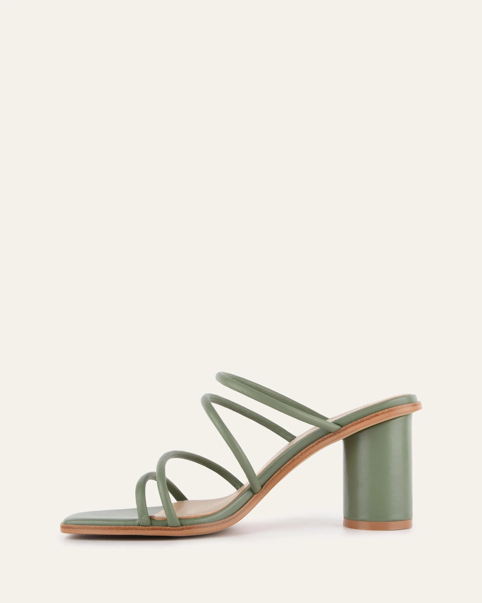 NAOMI MID HEEL SANDALS PISTACHIO GREEN LEATHER Jo Mercer