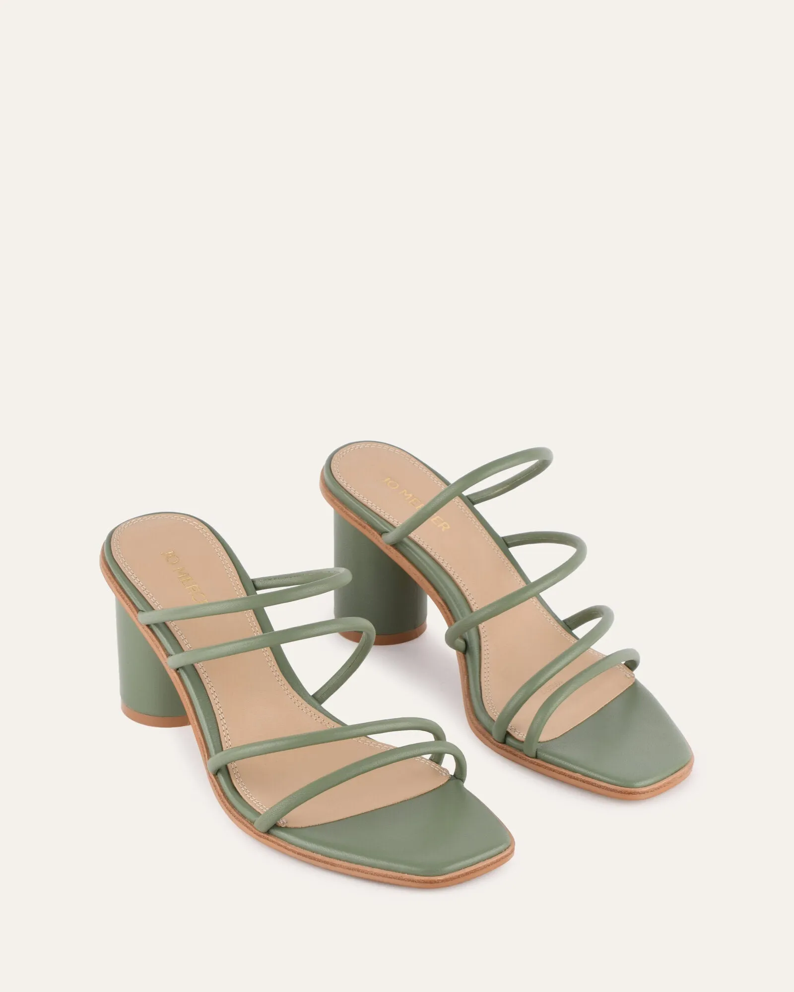 NAOMI MID HEEL SANDALS PISTACHIO GREEN LEATHER Jo Mercer