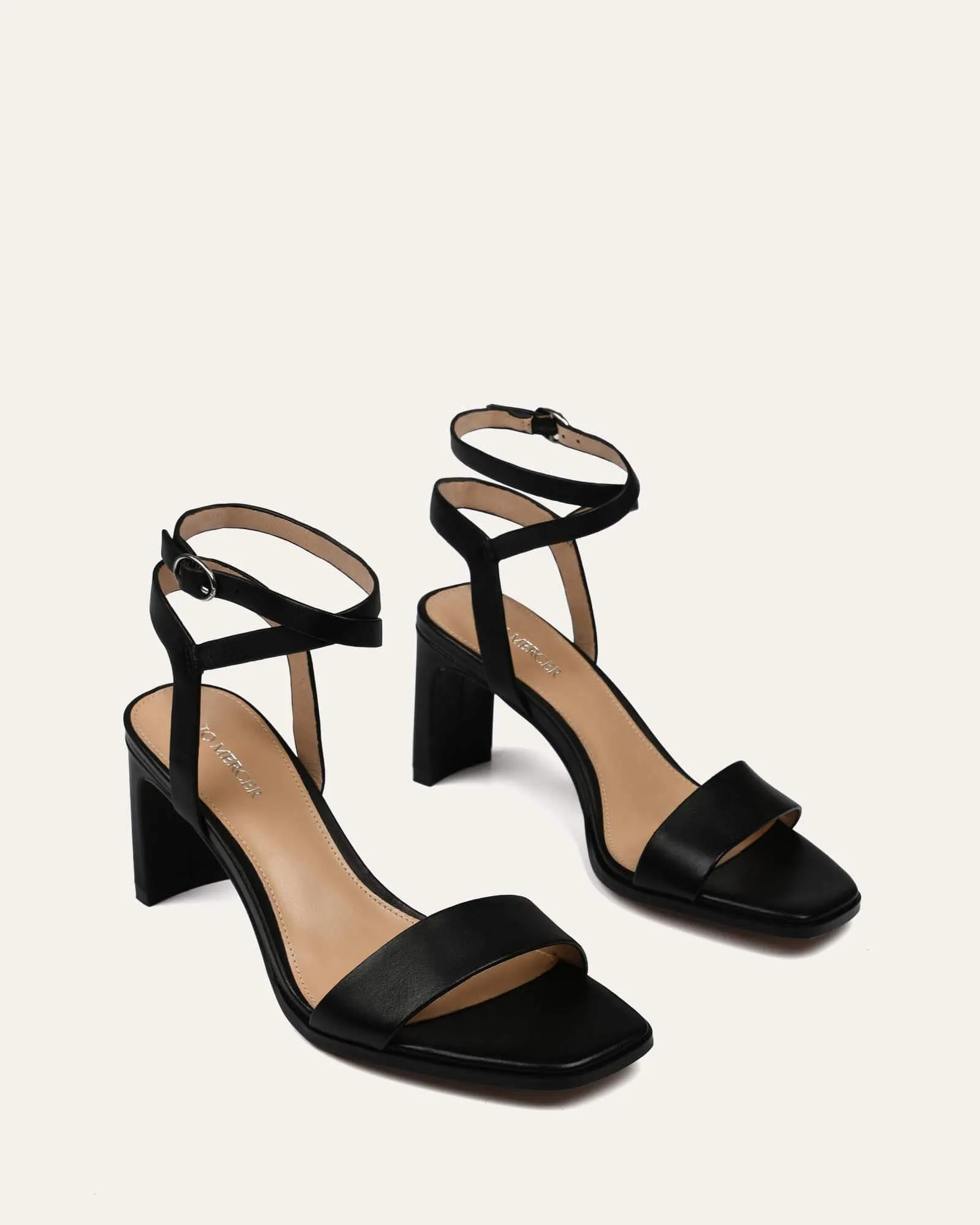 NATSU MID HEEL SANDALS BLACK LEATHER Jo Mercer