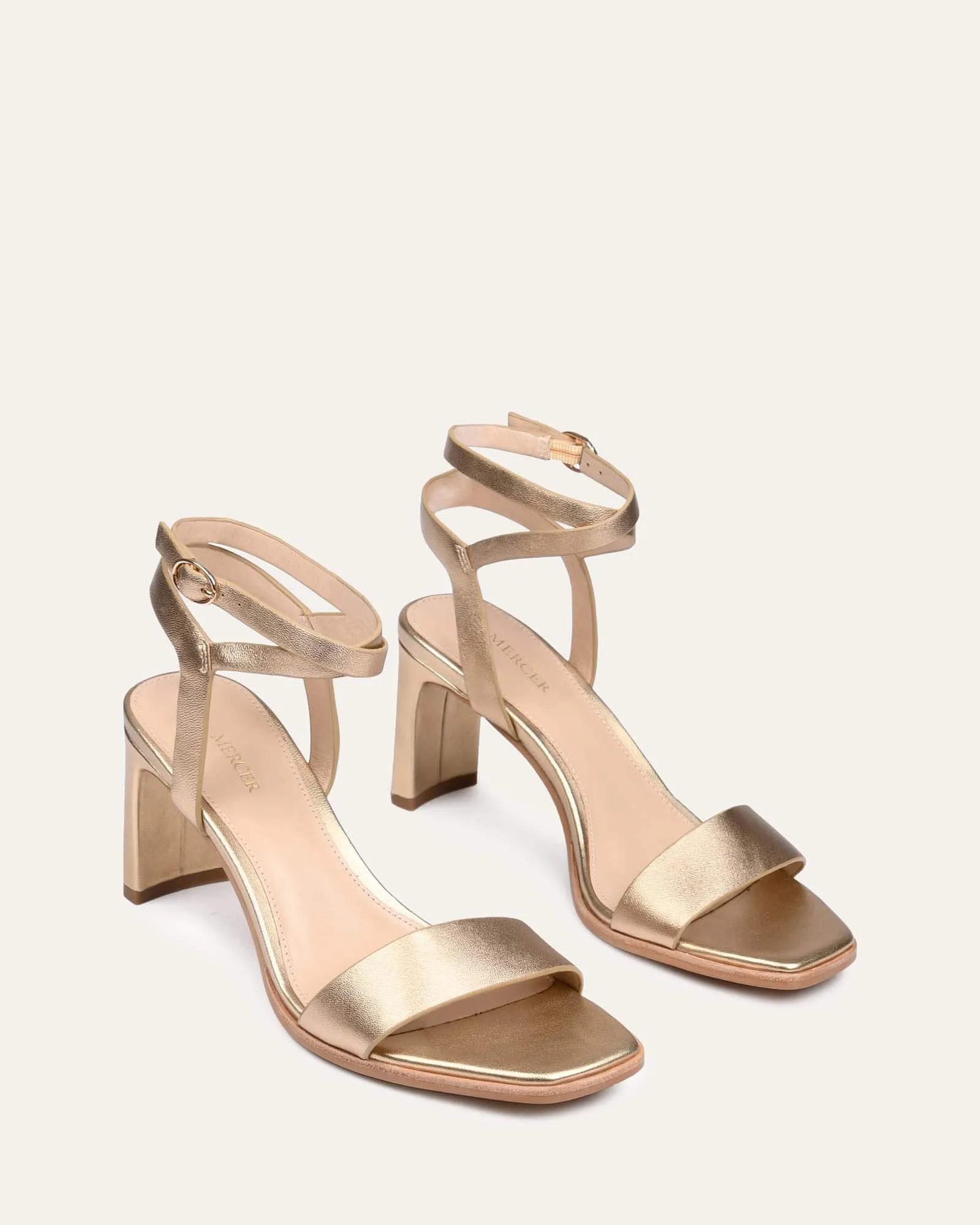 NATSU MID HEEL SANDALS SOFT GOLD LEATHER Jo Mercer