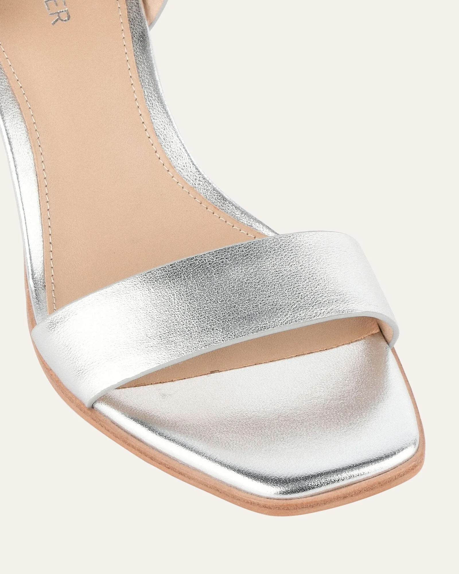NATSU MID HEEL SANDALS SOFT SILVER LEATHER Jo Mercer