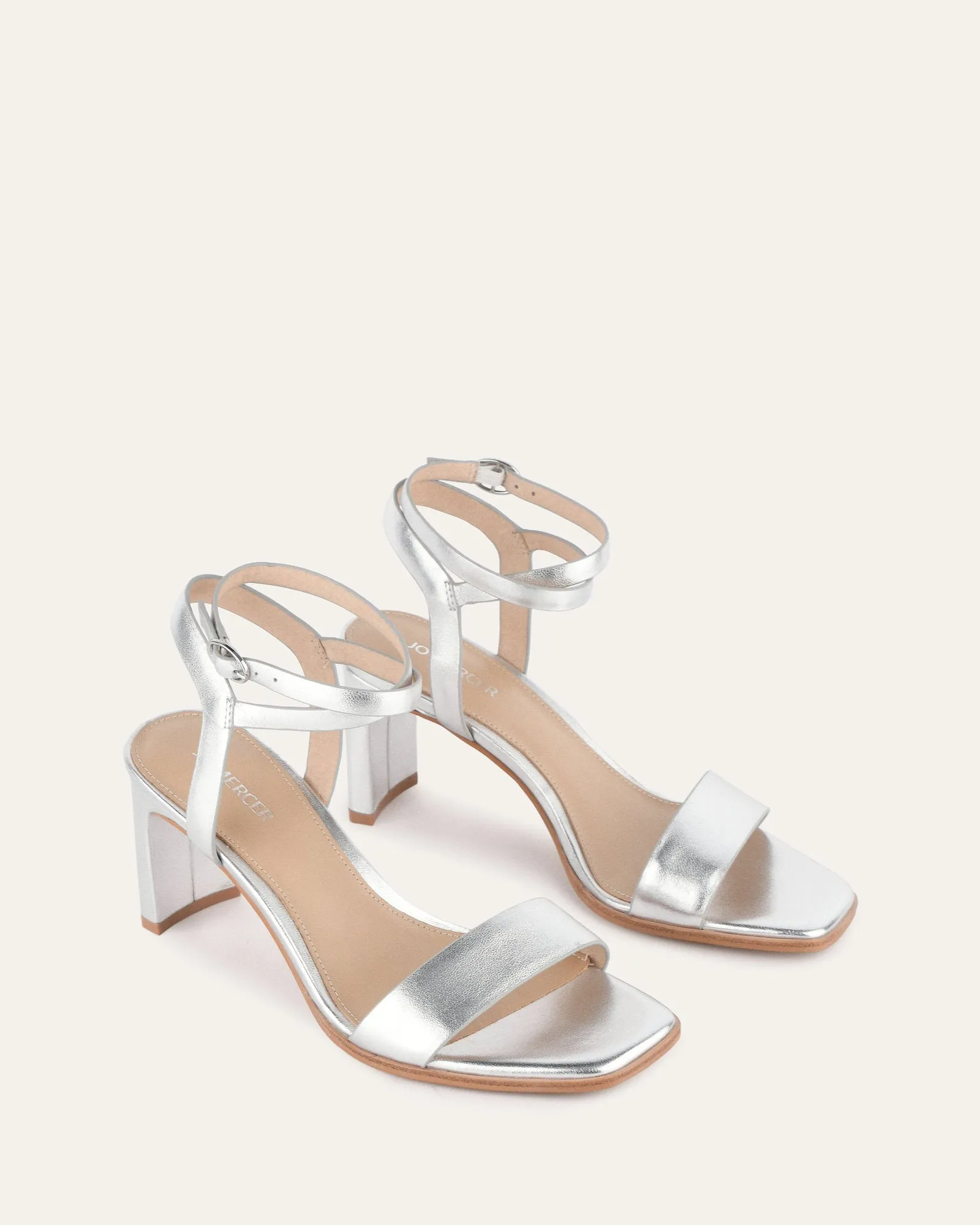 NATSU MID HEEL SANDALS SOFT SILVER LEATHER Jo Mercer