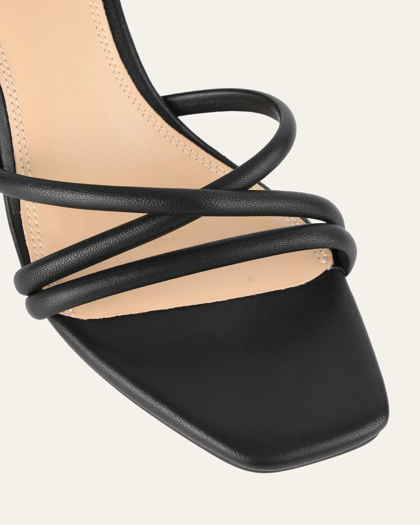NICOLA MID HEEL SANDALS BLACK LEATHER Jo Mercer