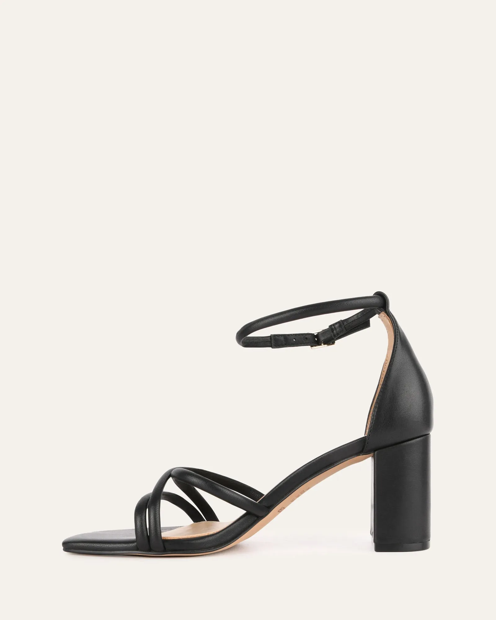 NICOLA MID HEEL SANDALS BLACK LEATHER Jo Mercer