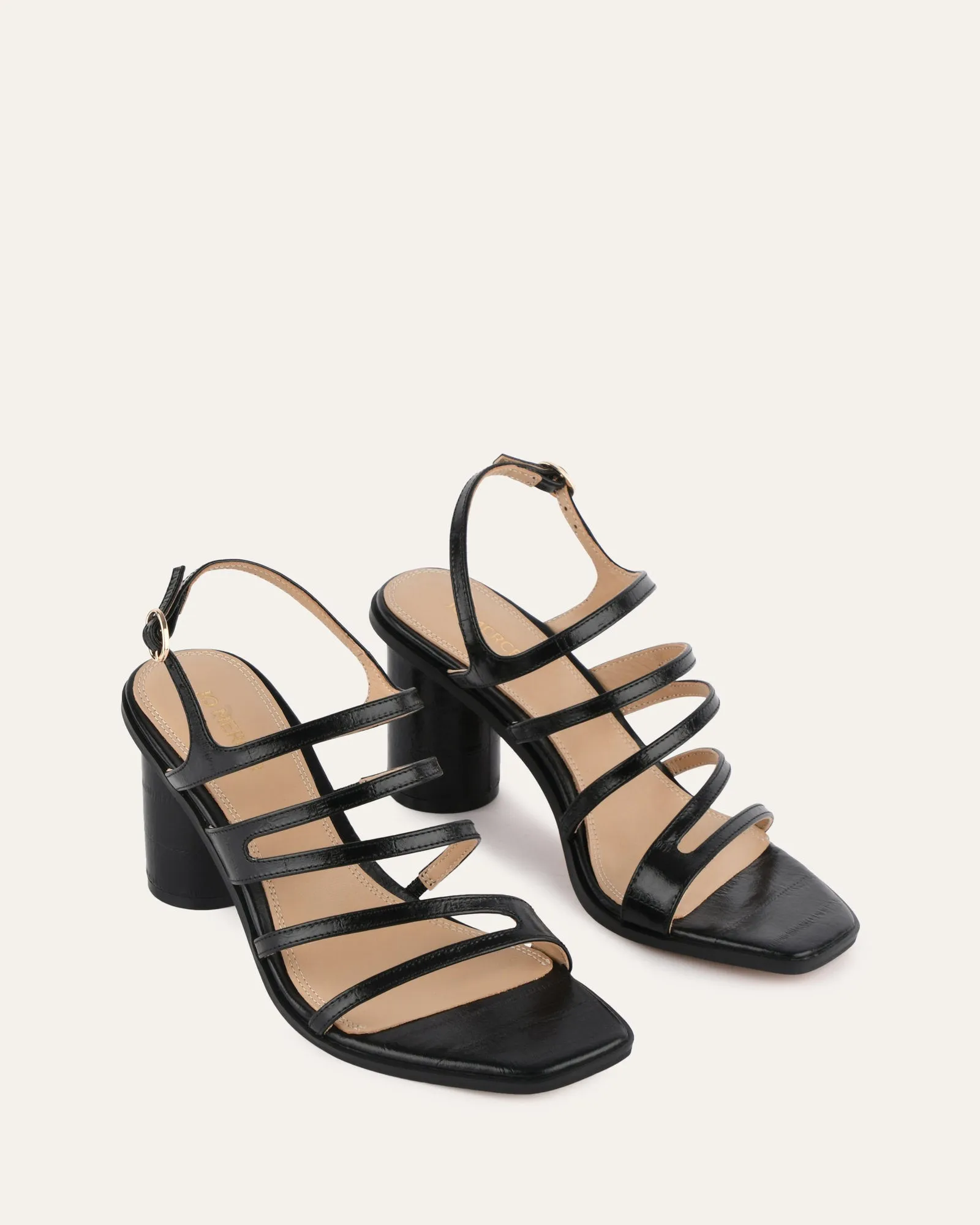 NOBU HIGH HEEL SANDALS BLACK SHINY LIZARD Jo Mercer