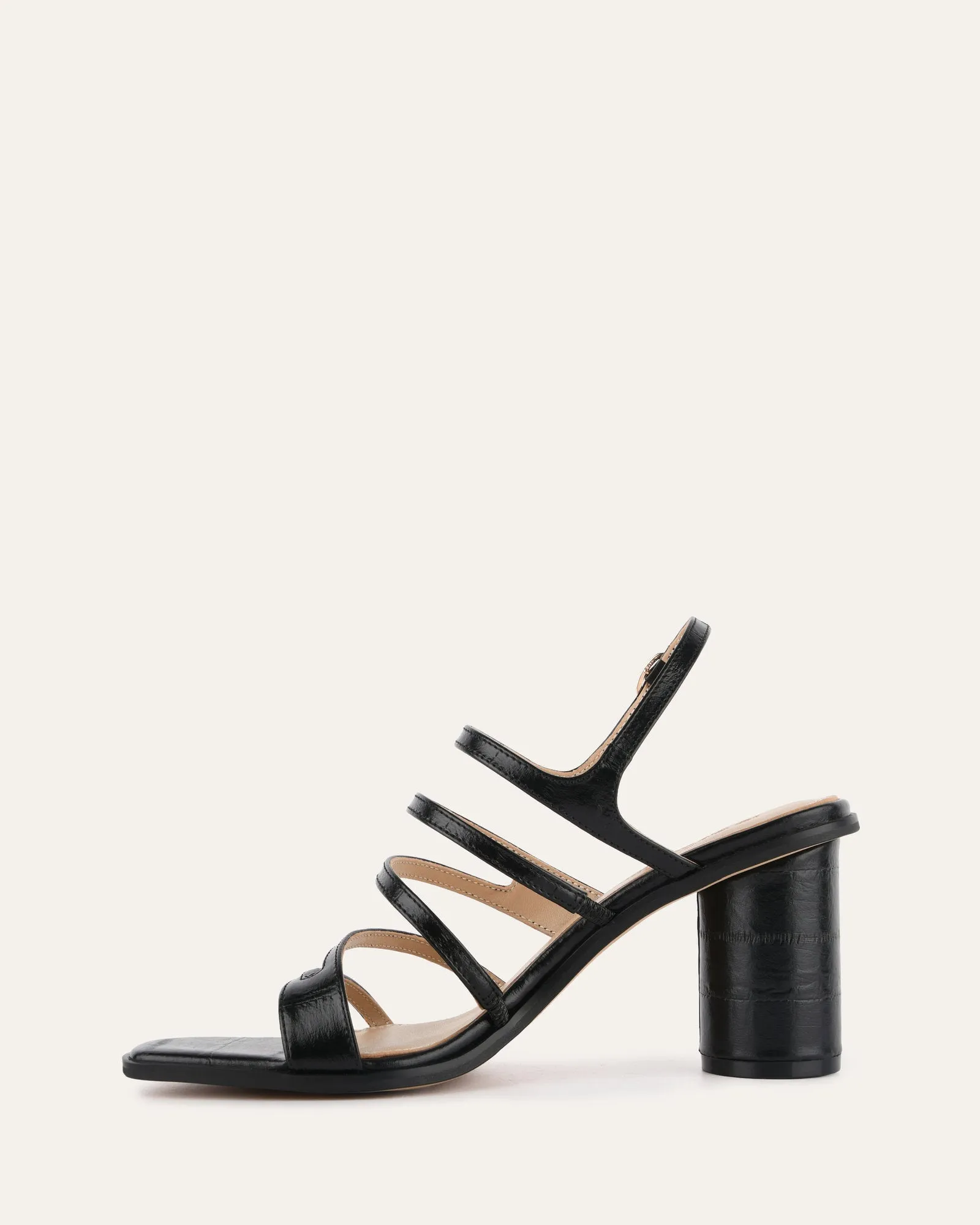 NOBU HIGH HEEL SANDALS BLACK SHINY LIZARD Jo Mercer