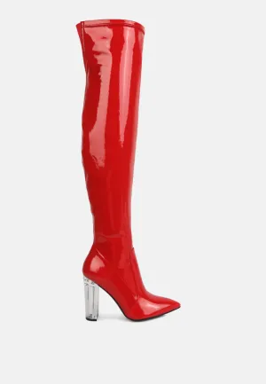 noire thigh high long boots in patent pu