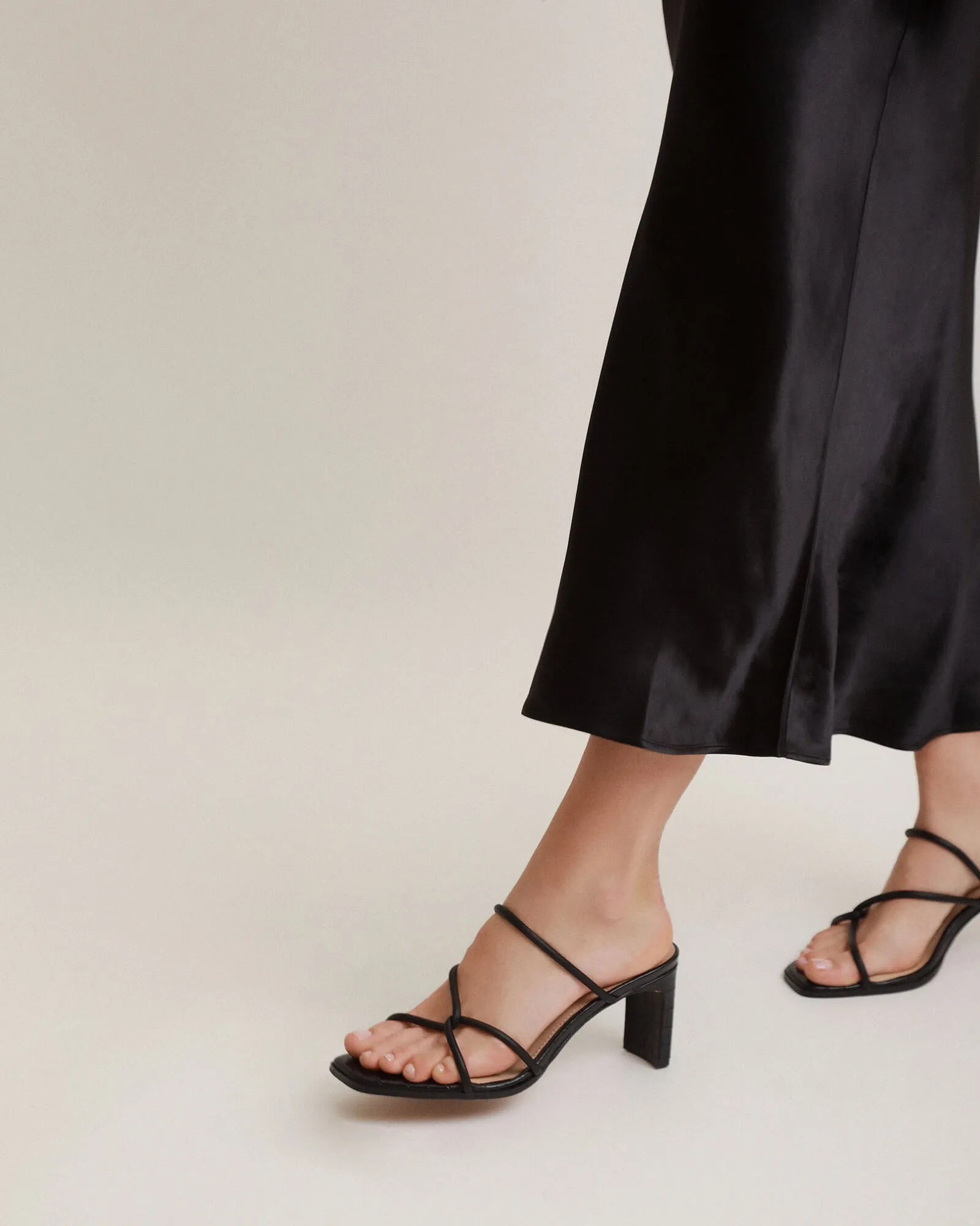 NOVI MID HEEL SANDALS BLACK LEATHER Jo Mercer