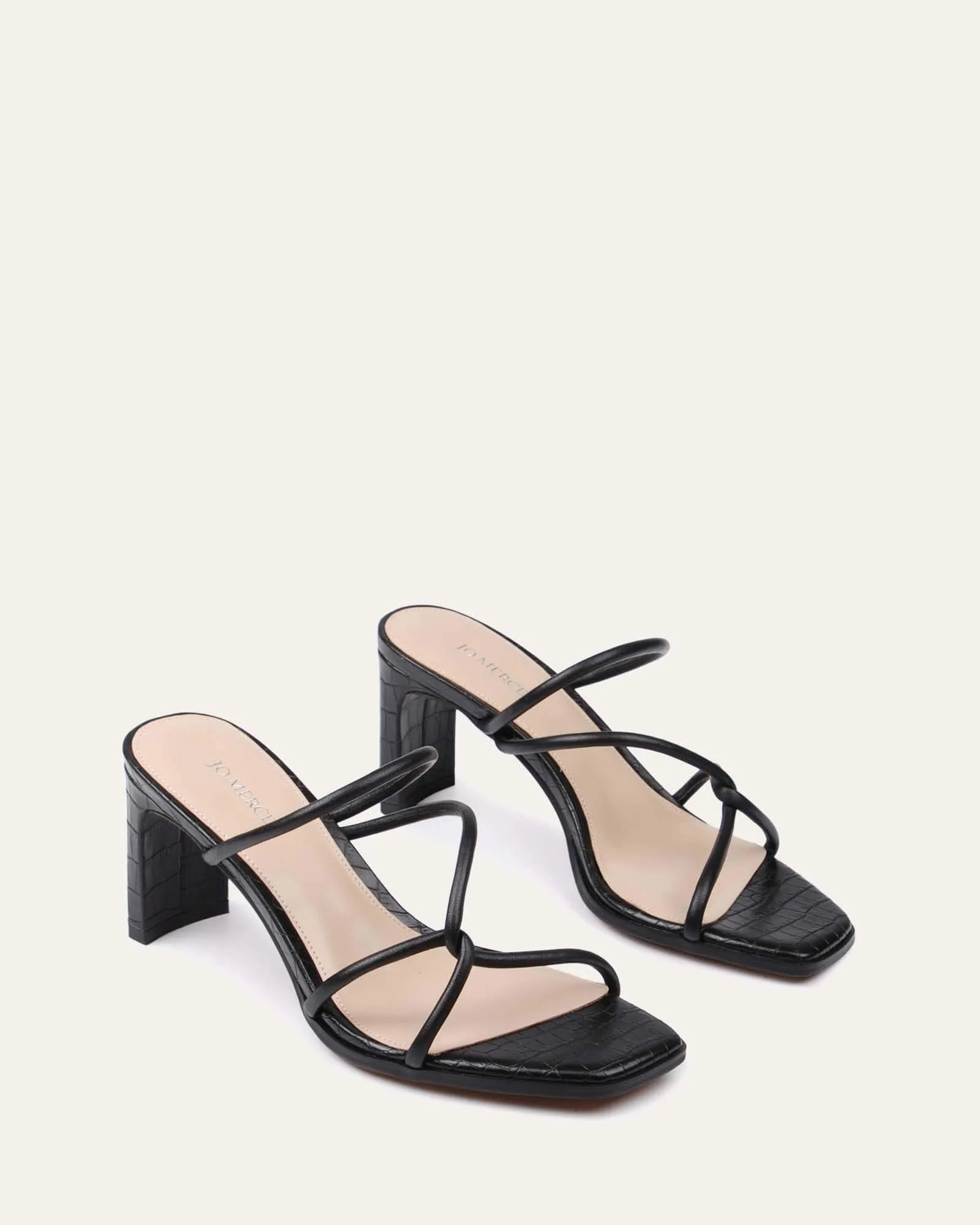 NOVI MID HEEL SANDALS BLACK LEATHER Jo Mercer