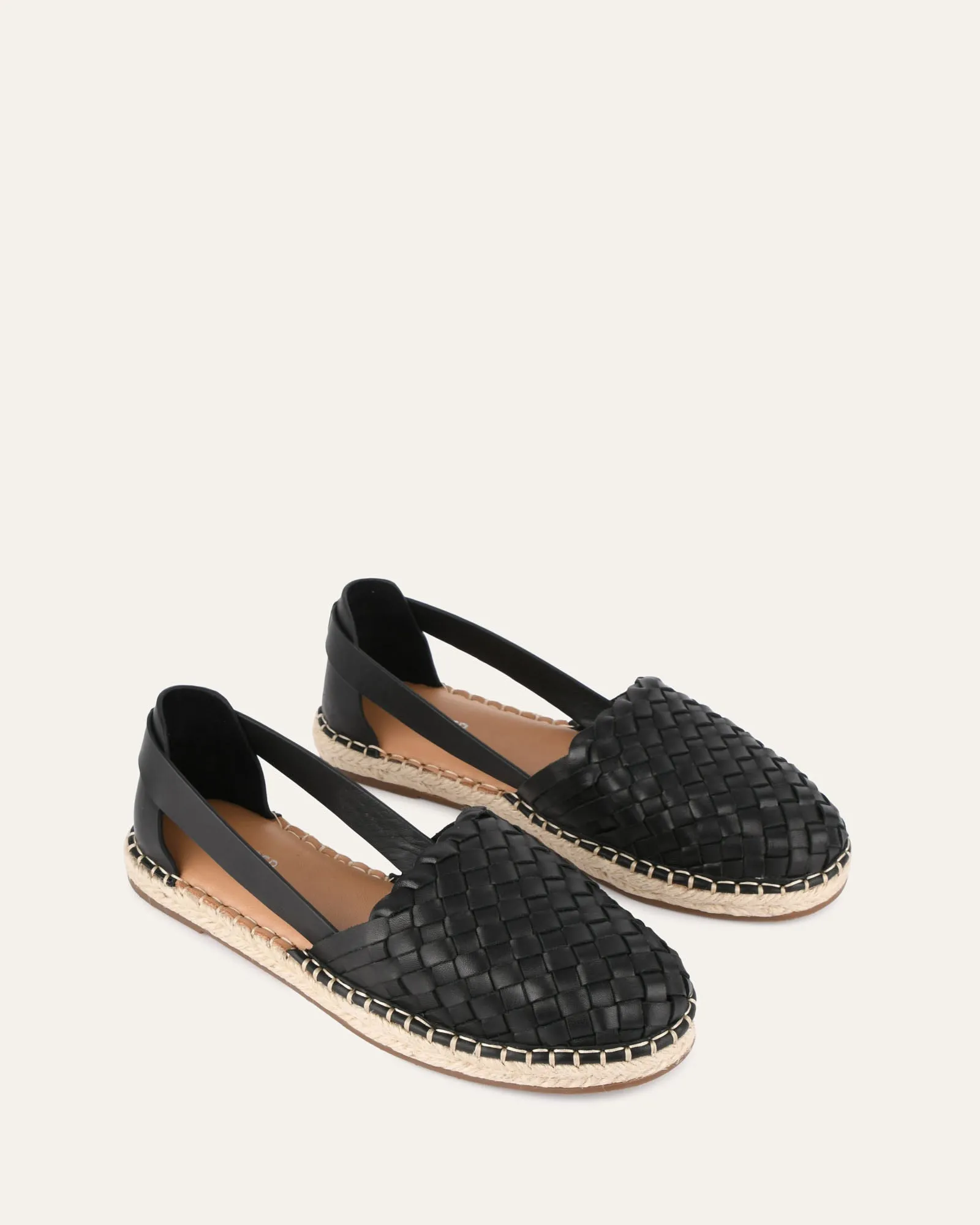 OPAL FLAT ESPADRILLES BLACK LEATHER Jo Mercer
