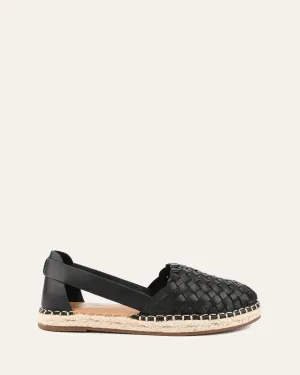 OPAL FLAT ESPADRILLES BLACK LEATHER Jo Mercer
