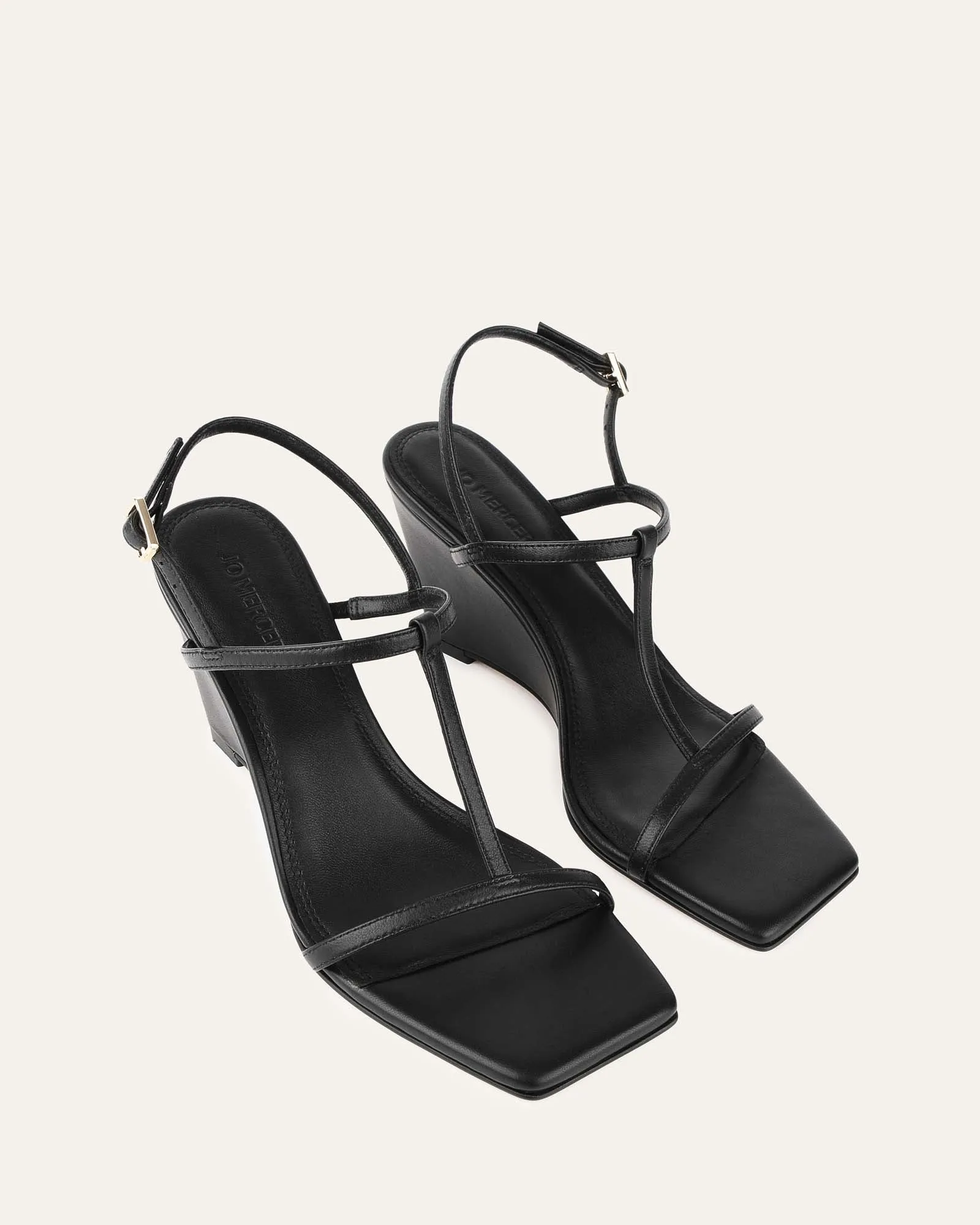 OPHELIA MID HEEL WEDGES BLACK LEATHER Jo Mercer