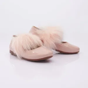 Patent Pink Fur Strap Flats