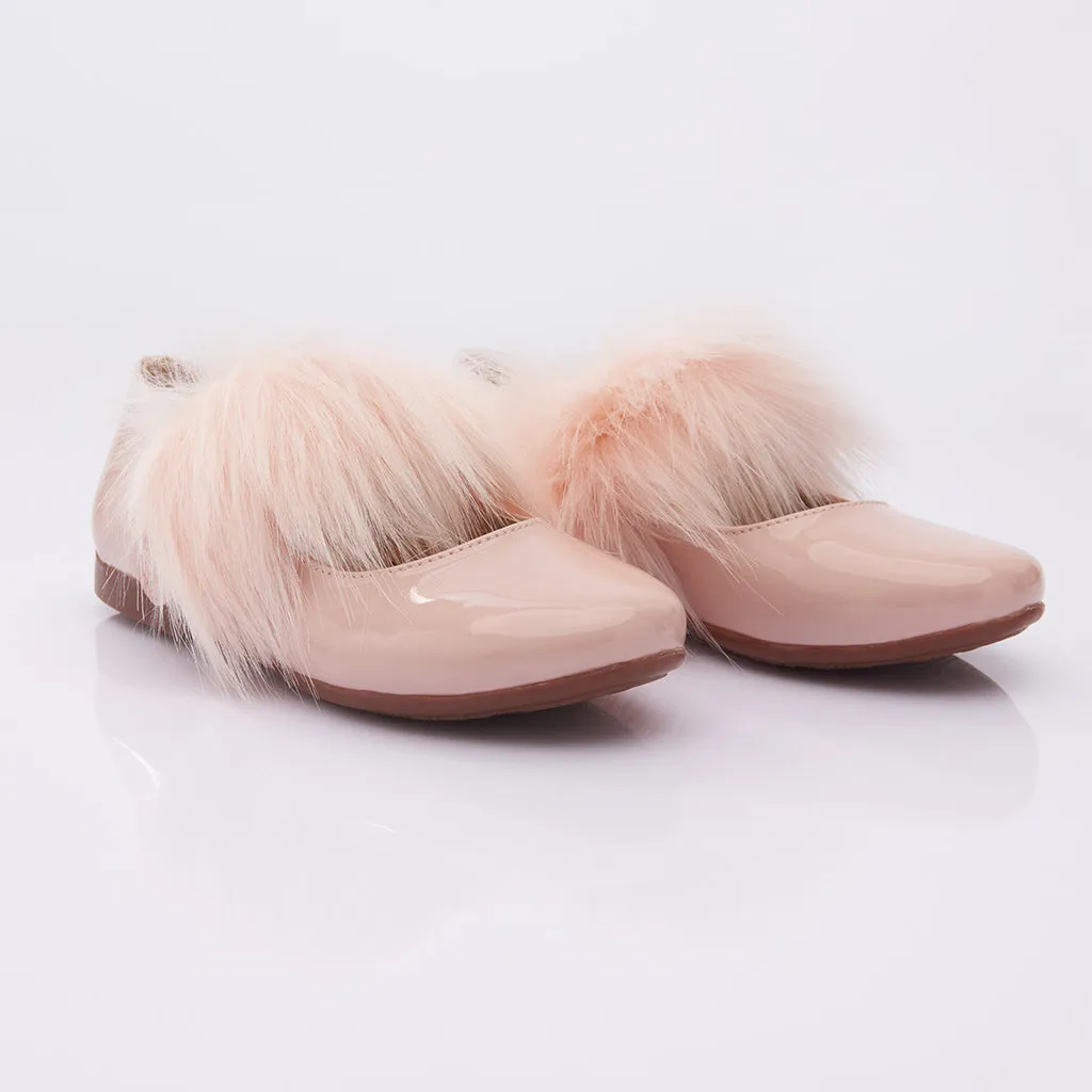 Patent Pink Fur Strap Flats