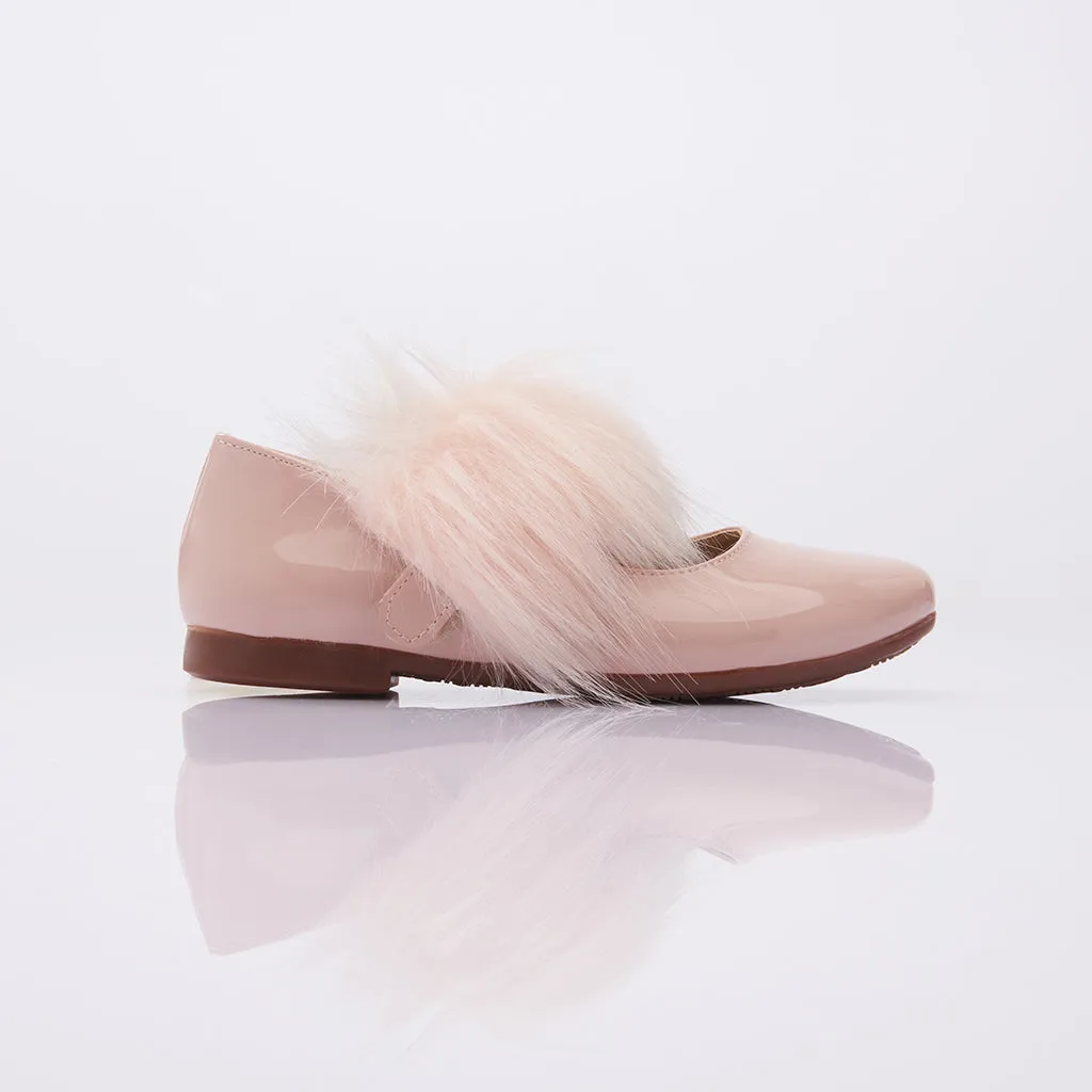 Patent Pink Fur Strap Flats