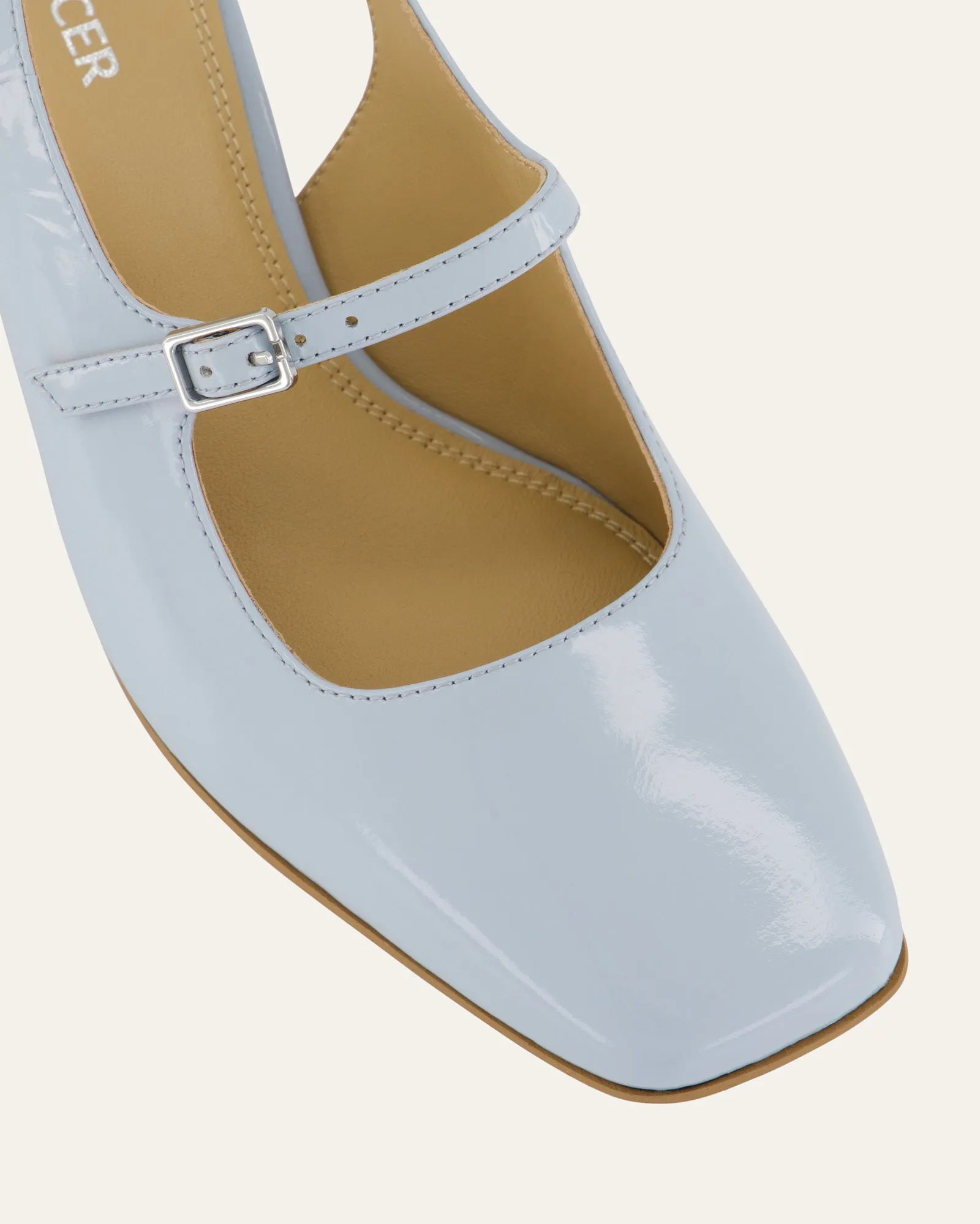PEGGY LOW HEELS MIST BLUE PATENT Jo Mercer