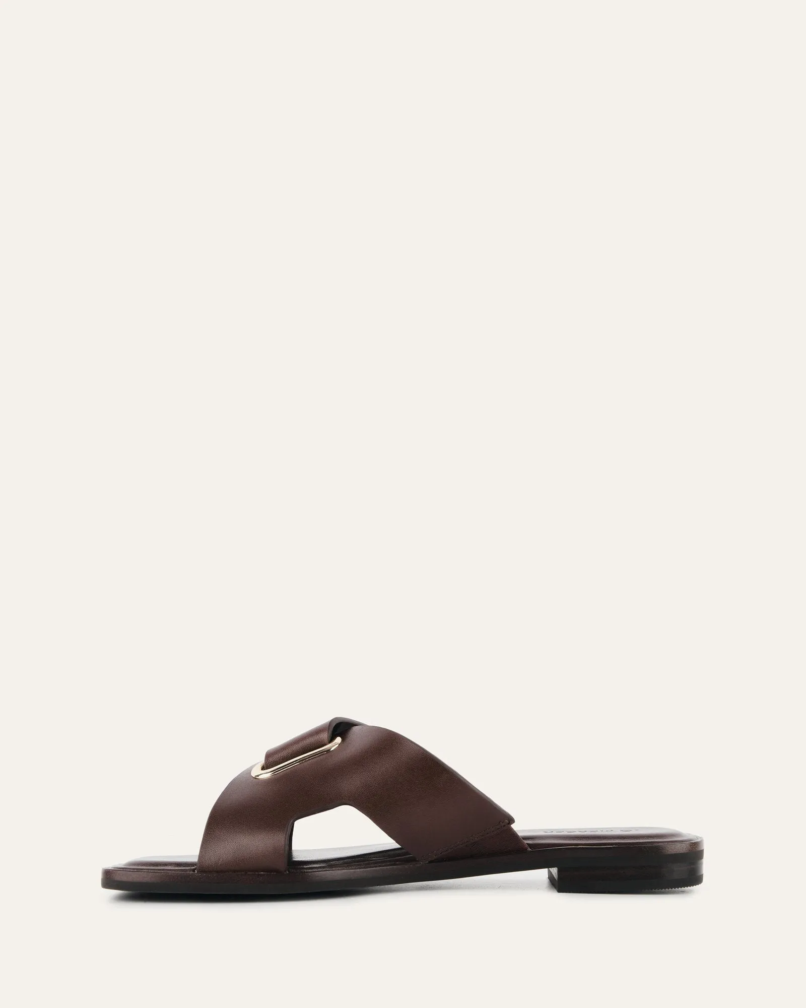 PIPER FLAT SLIDES CHOCOLATE LEATHER Jo Mercer