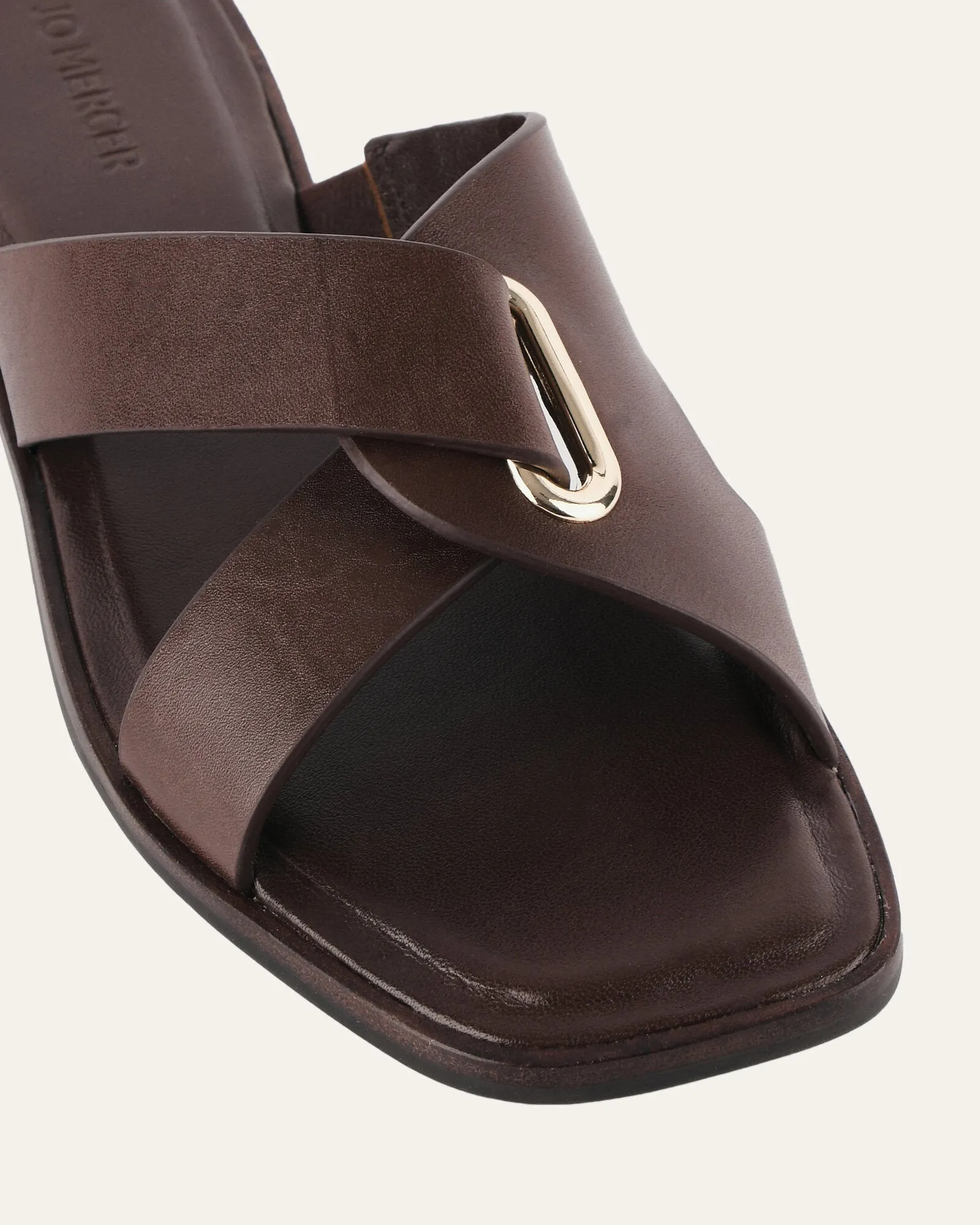PIPER FLAT SLIDES CHOCOLATE LEATHER Jo Mercer