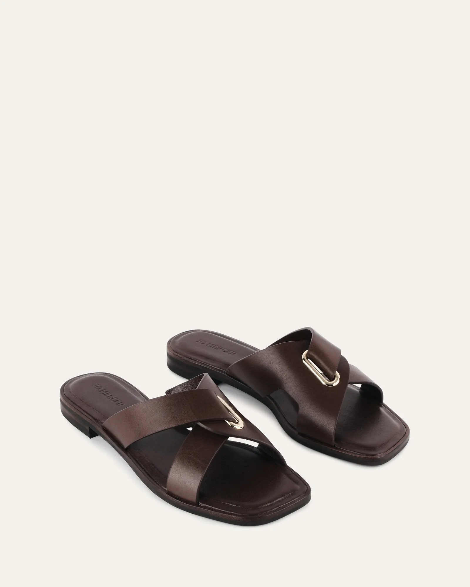 PIPER FLAT SLIDES CHOCOLATE LEATHER Jo Mercer