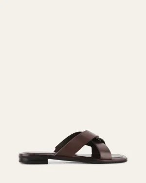 PIPER FLAT SLIDES CHOCOLATE LEATHER Jo Mercer