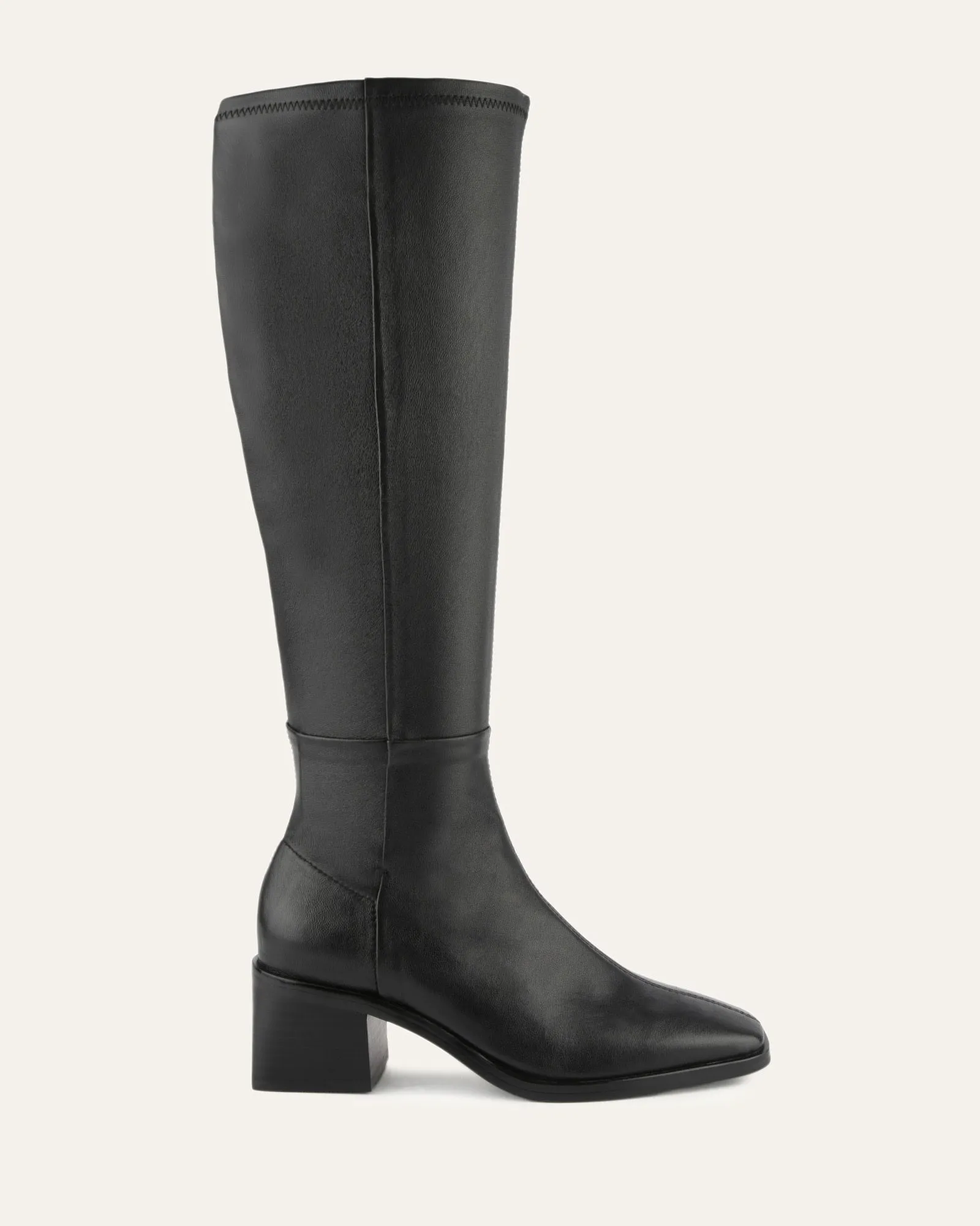 QUEENIE KNEE BOOTS BLACK LEATHER Jo Mercer