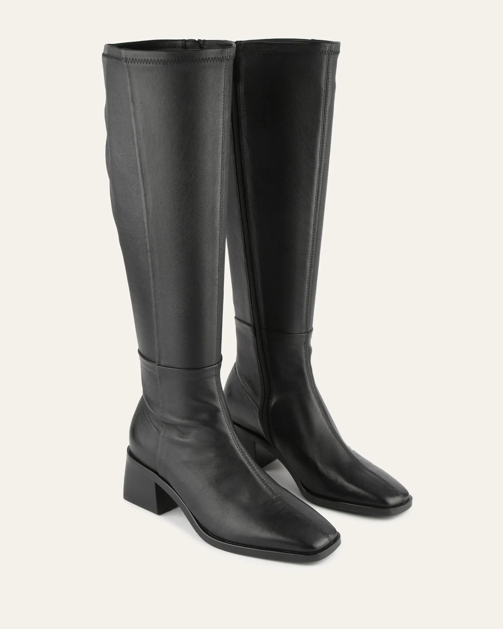 QUEENIE KNEE BOOTS BLACK LEATHER Jo Mercer