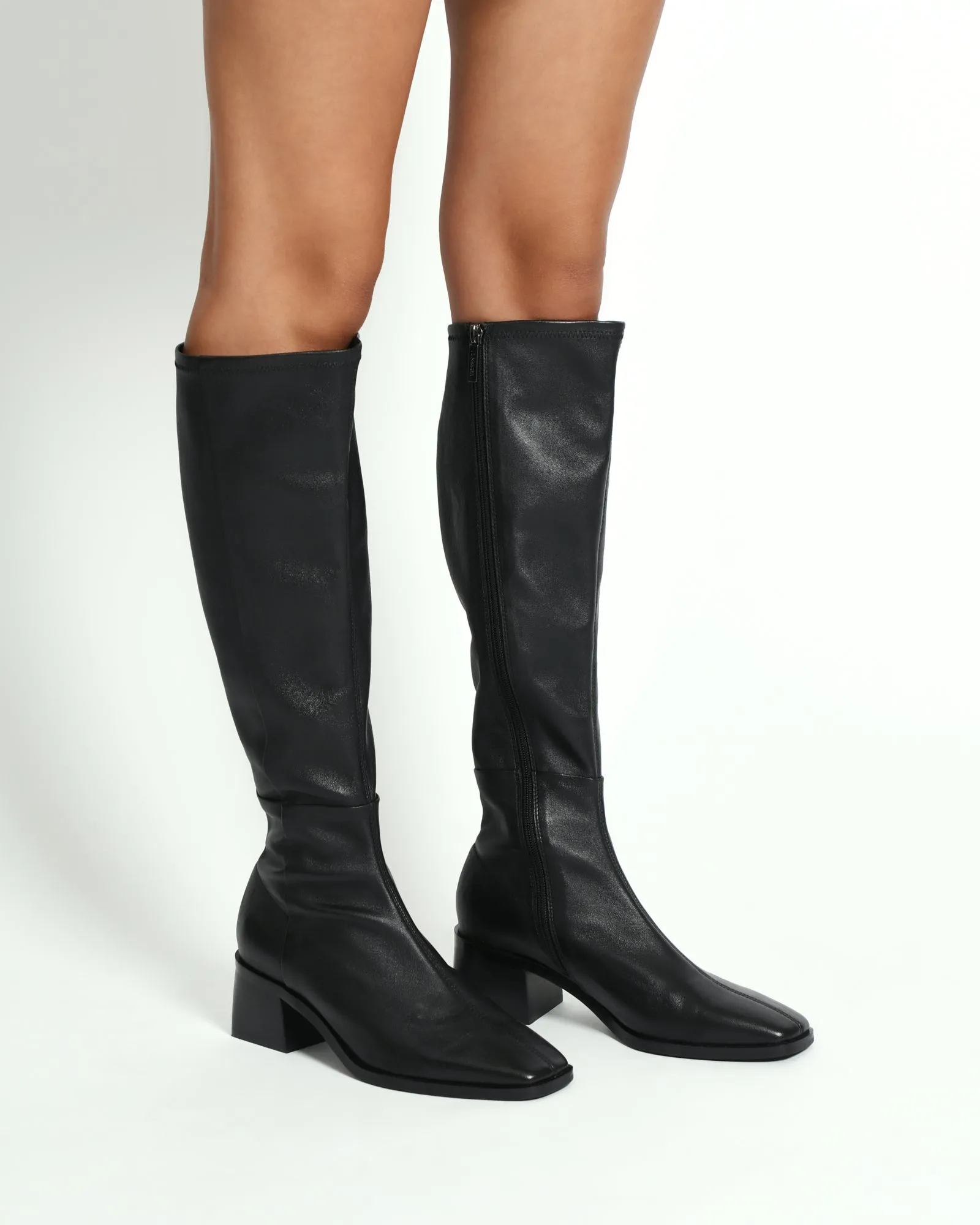 QUEENIE KNEE BOOTS BLACK LEATHER Jo Mercer