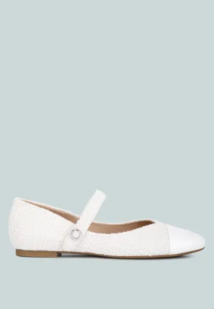 Reformation albi patent toe cap tweed mary janes in white