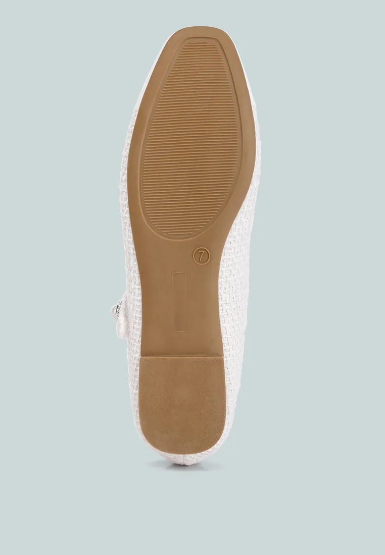 Reformation albi patent toe cap tweed mary janes in white