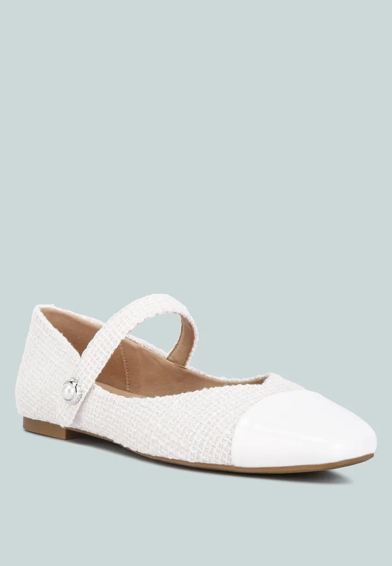 Reformation albi patent toe cap tweed mary janes in white