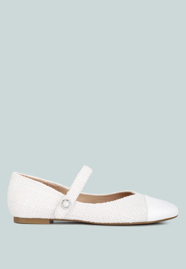 Reformation albi patent toe cap tweed mary janes in white