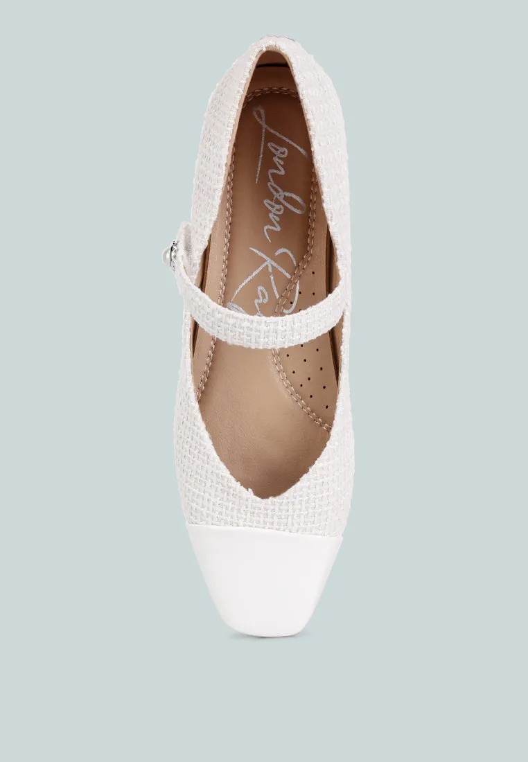 Reformation albi patent toe cap tweed mary janes in white