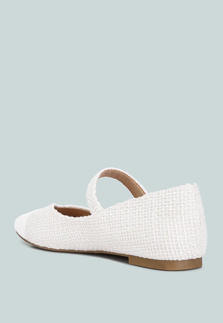 Reformation albi patent toe cap tweed mary janes in white