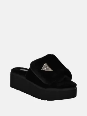 Reformation Alista Faux-Fur Platform Slide Sandals