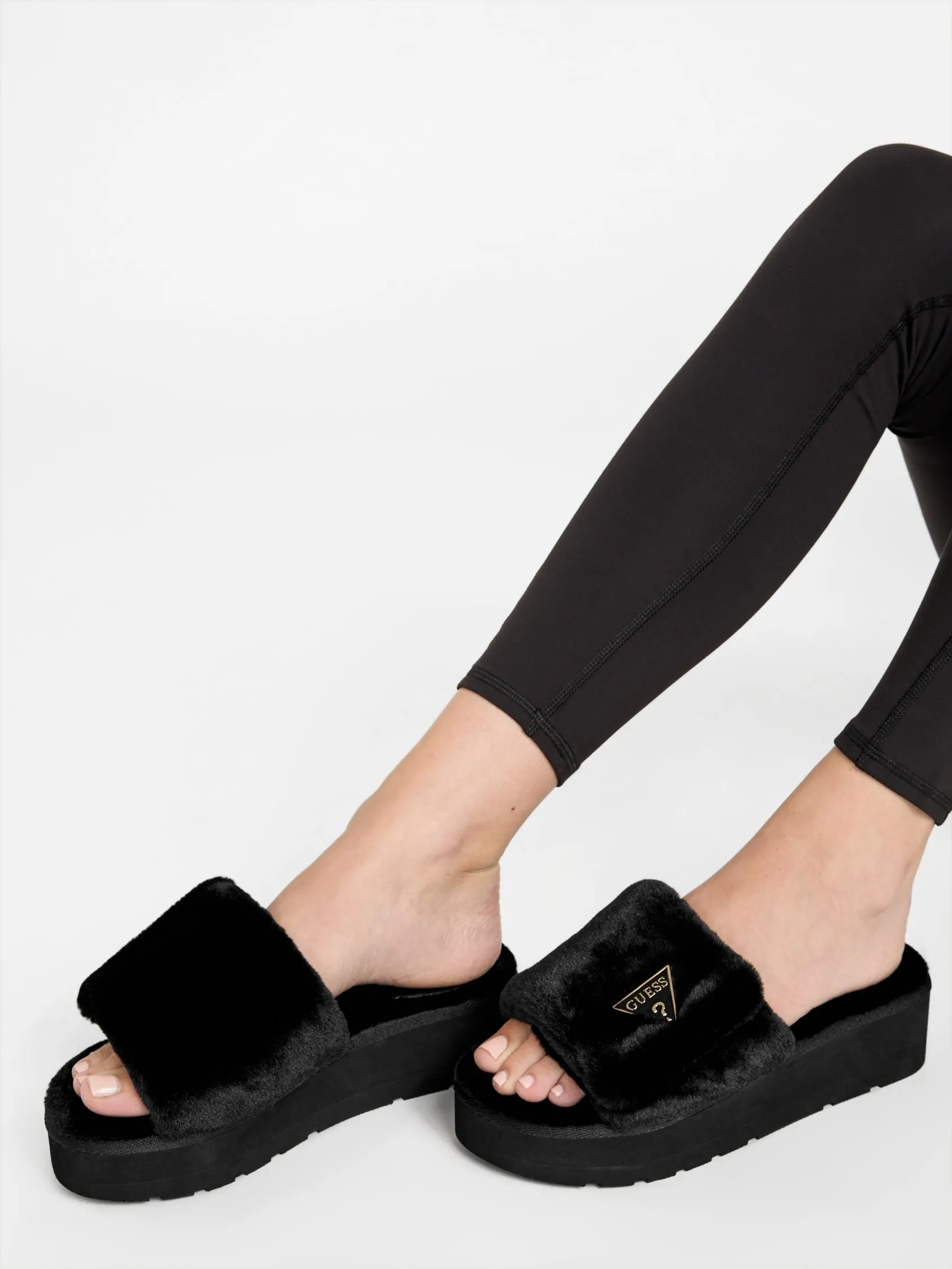 Reformation Alista Faux-Fur Platform Slide Sandals