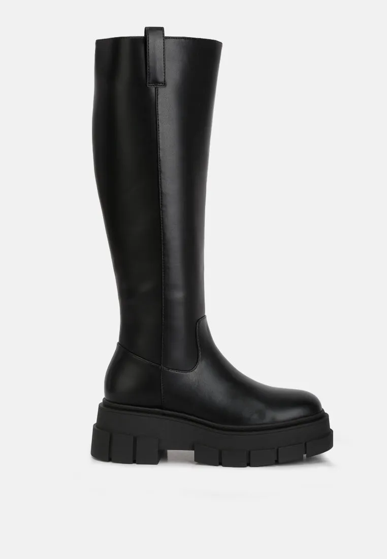 Reformation blume faux leather chunky platform knee length boots