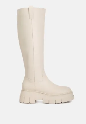 Reformation blume faux leather chunky platform knee length boots