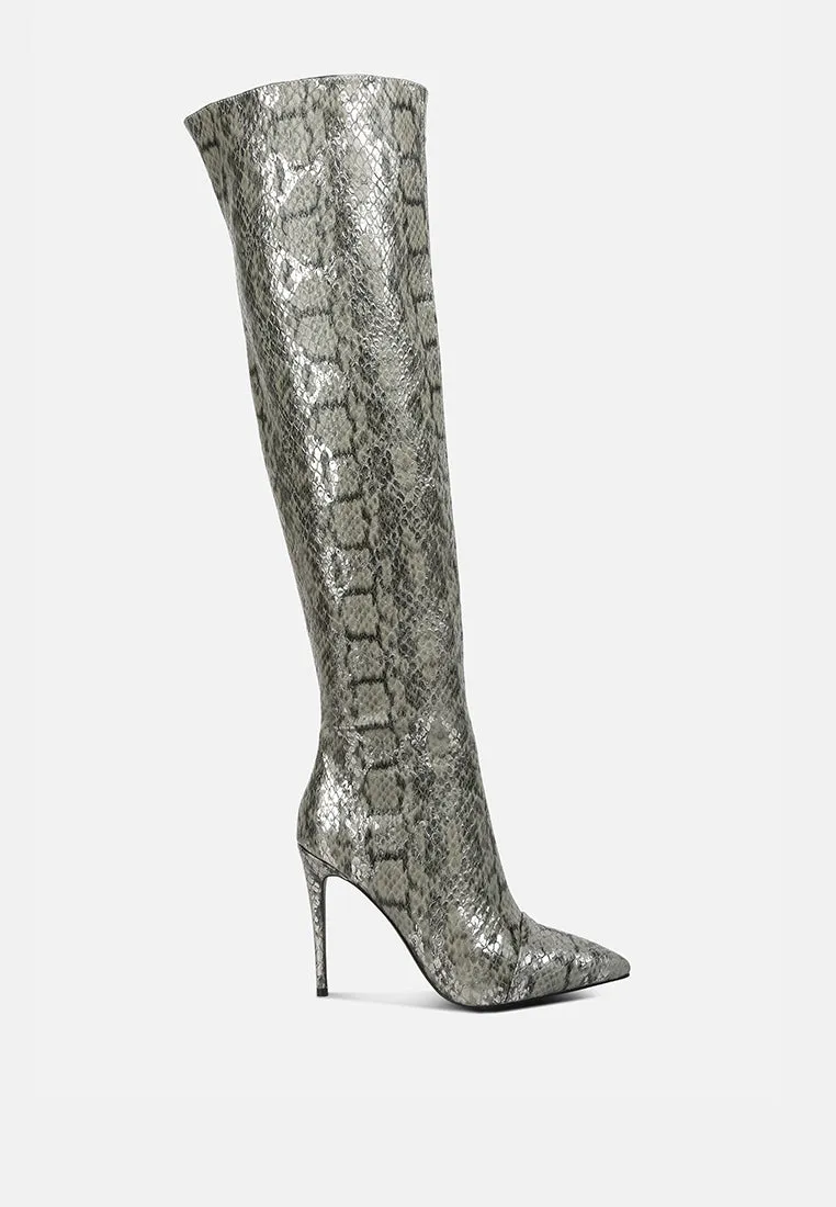 Reformation catalina snake print stiletto knee boots
