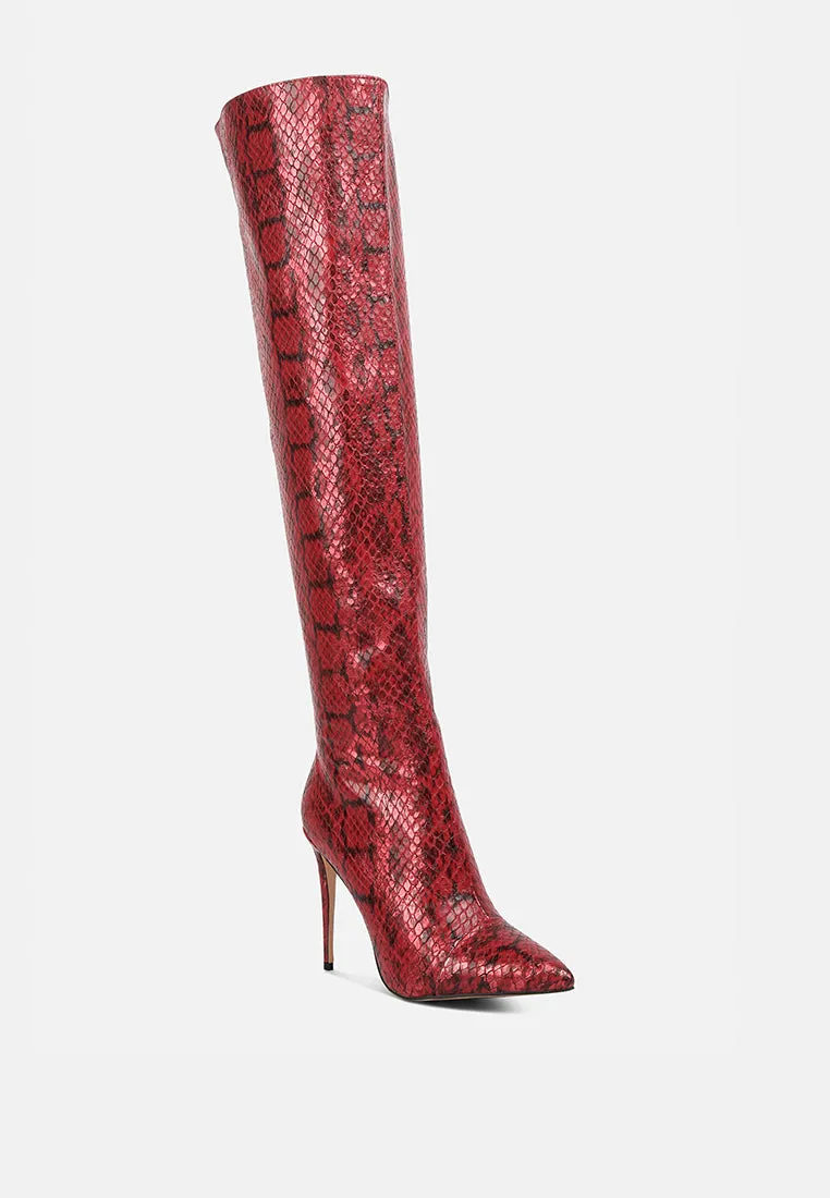 Reformation catalina snake print stiletto knee boots