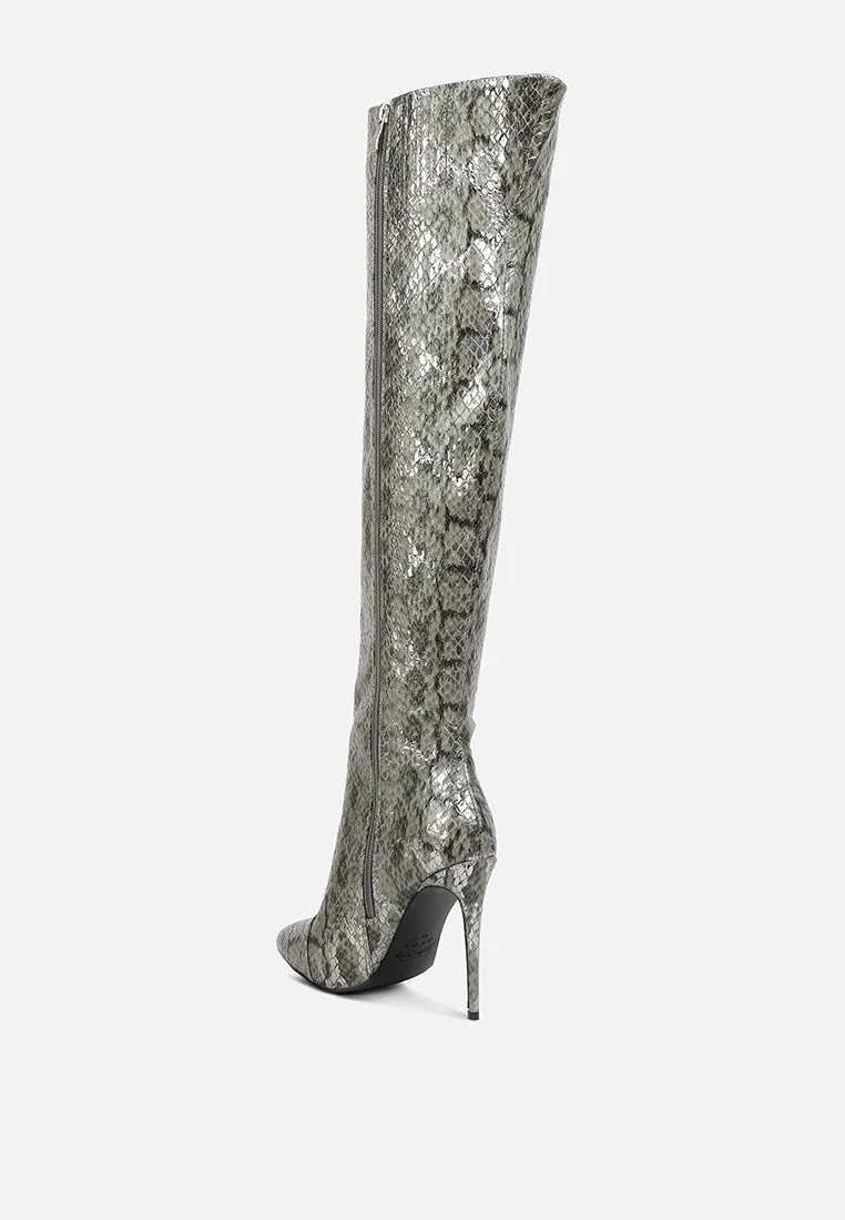Reformation catalina snake print stiletto knee boots
