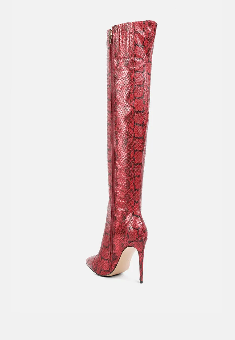 Reformation catalina snake print stiletto knee boots