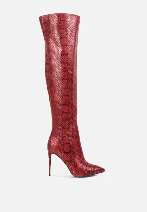 Reformation catalina snake print stiletto knee boots