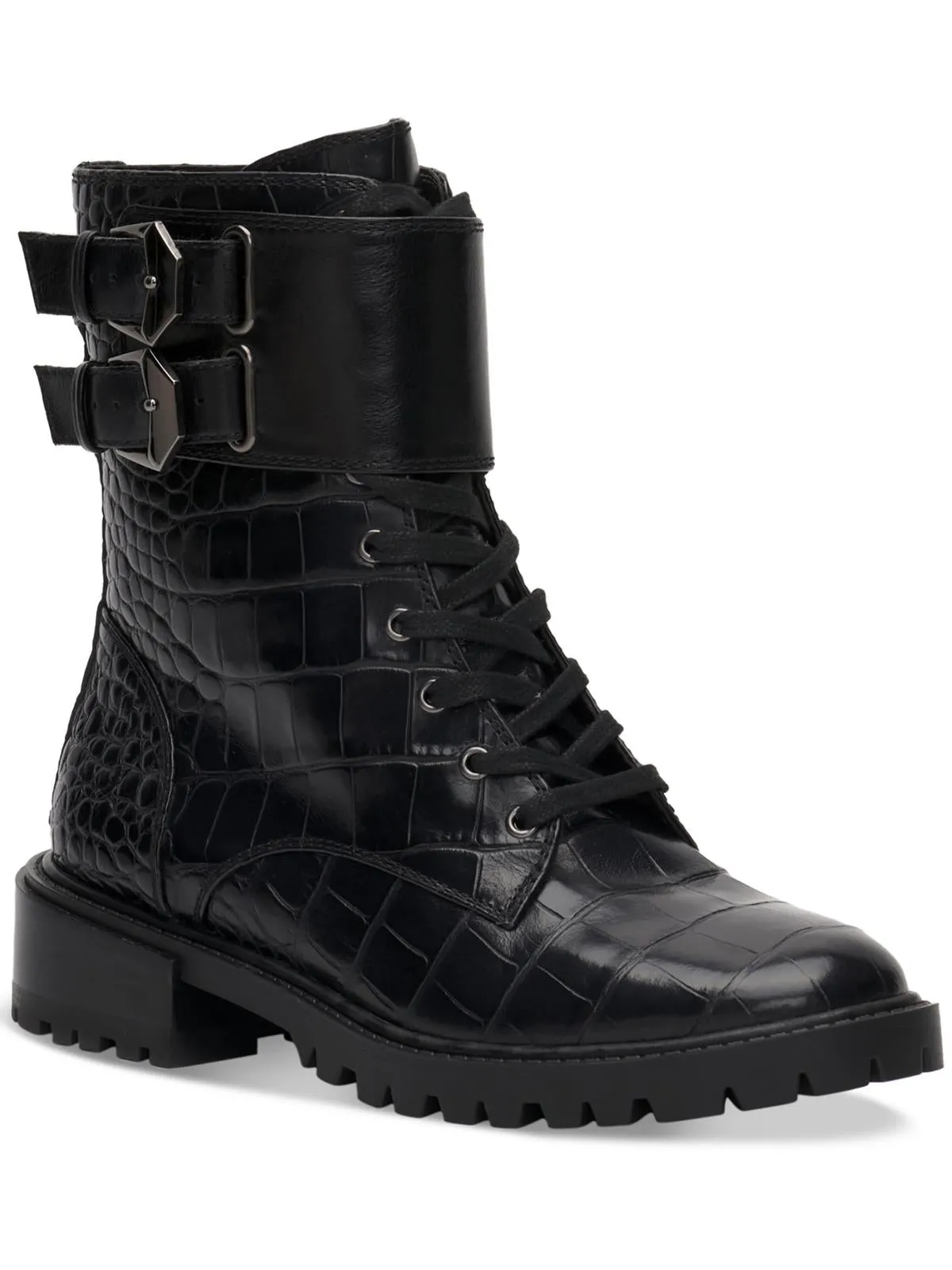 Reformation Fawdry Womens Suede Buckle Combat & Lace-up Boots