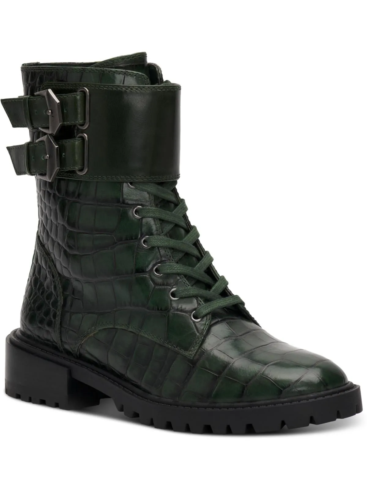 Reformation Fawdry Womens Suede Buckle Combat & Lace-up Boots