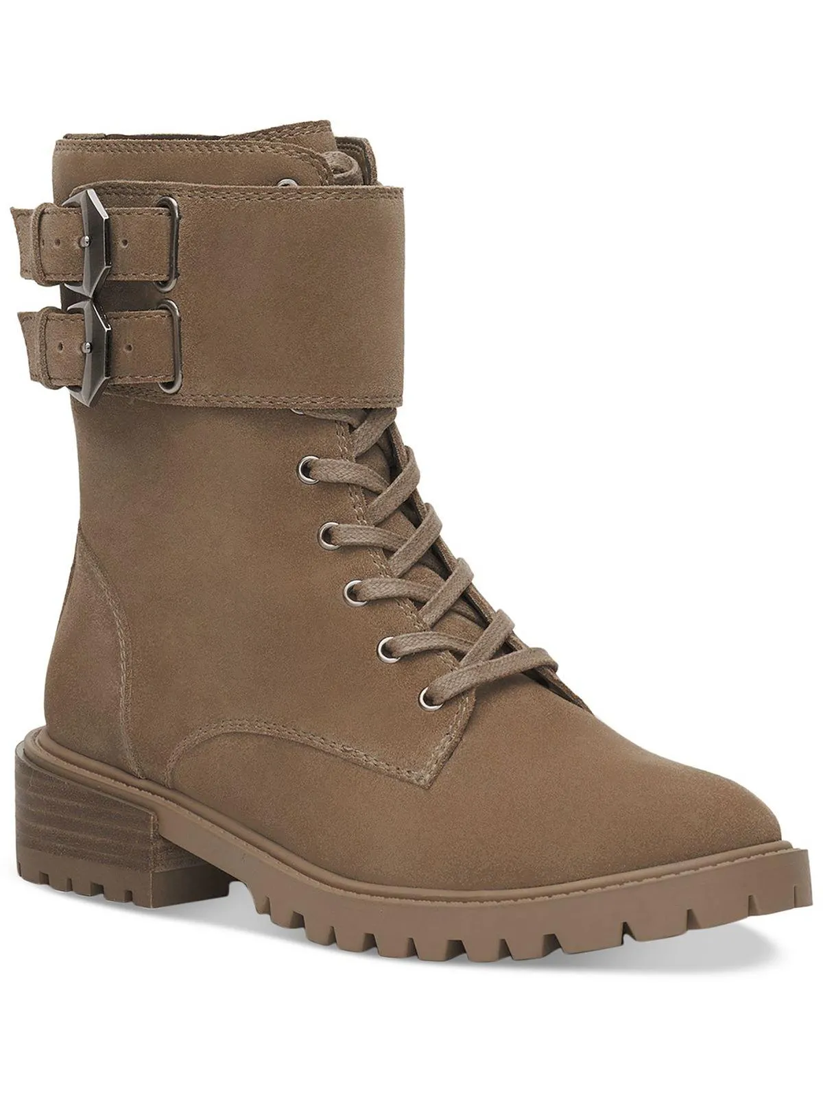 Reformation Fawdry Womens Suede Buckle Combat & Lace-up Boots