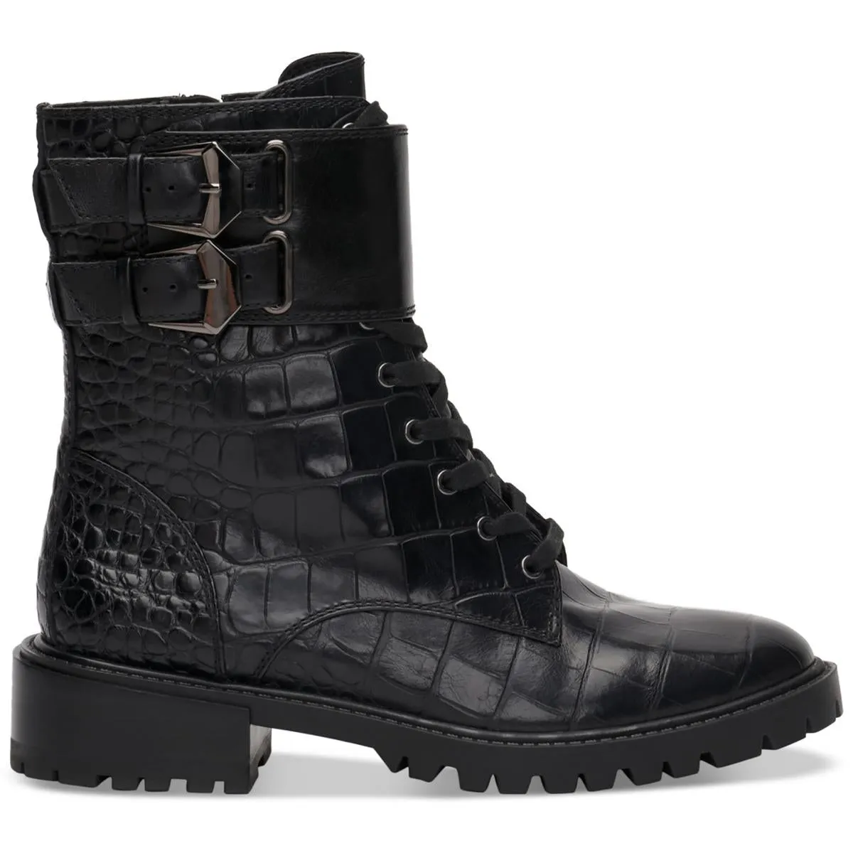 Reformation Fawdry Womens Suede Buckle Combat & Lace-up Boots