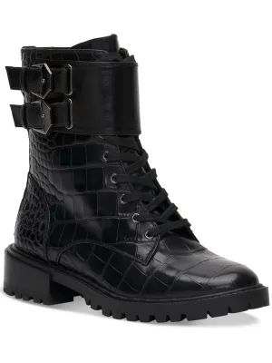 Reformation Fawdry Womens Suede Buckle Combat & Lace-up Boots
